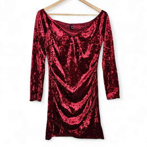 Windsor Women's Red Crushed Velvet Goth Bodycon Long Sleeve Mini Dress Size L